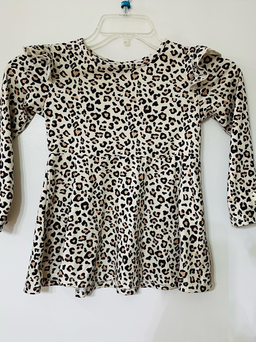 Cream Leopard Print Long Sleeve Peplum Top